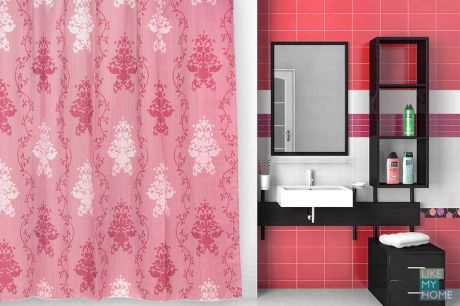 WESS Занавеска (штора) для ванной комнаты тканевая 220х200 см Rayas pink WESS