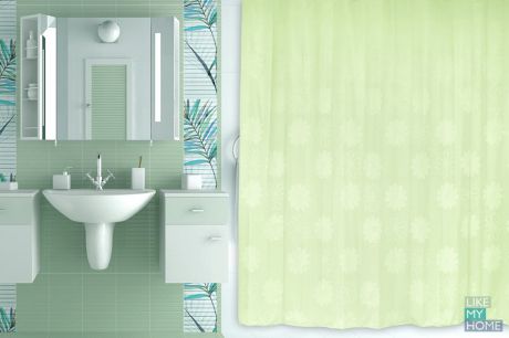 VERRAN Занавеска (штора) для ванной комнаты тканевая 180х180 см Nataki green VERRAN