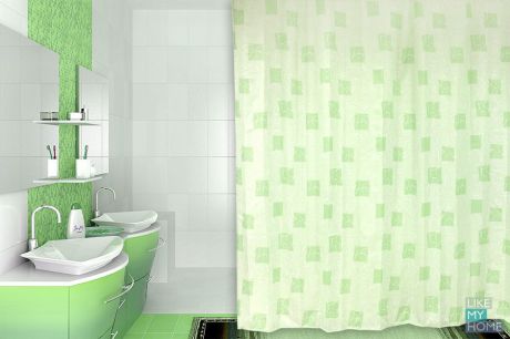 VERRAN Занавеска (штора) для ванной комнаты тканевая 180х180 см Signs green VERRAN