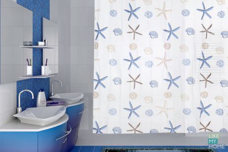 VERRAN Занавеска (штора) для ванной комнаты пластиковая 180х180 см Sea VERRAN
