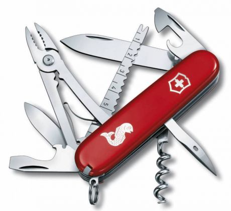Нож перочинный Victorinox Angler 1.3653.72 91мм 18 функций красный с логотипом рыба