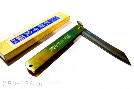 Нож складной, клинок 100мм Aogami 3 слоя, рукоять желтая