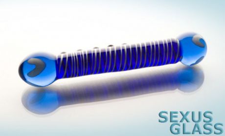 Фаллоимитатор Двухсторонний Sexus Glass синий- 20 см
