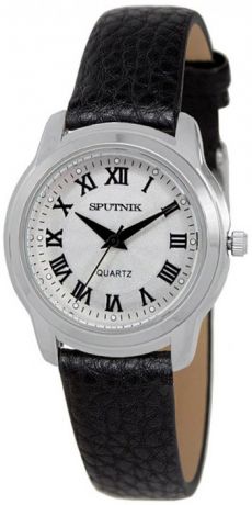 Спутник Женские российские наручные часы Спутник Л-200561/1 (сталь) черный рем.