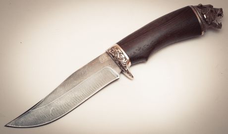 Нож из дамасской стали "Вепрь-1", с головой зверя