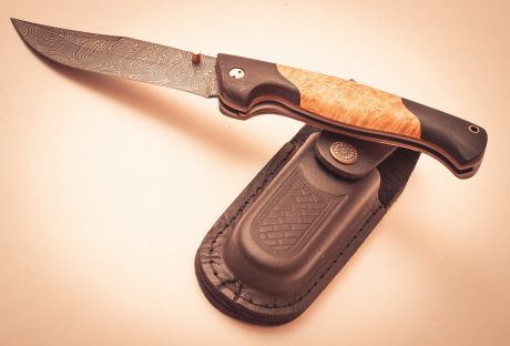 Складной нож Варяг-2, дамаск,  карельская береза