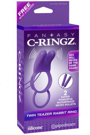 Эрекционное кольцо Twin Teazer Rabbit Ring на пенис и мошонку фиолетовое с вибрацией